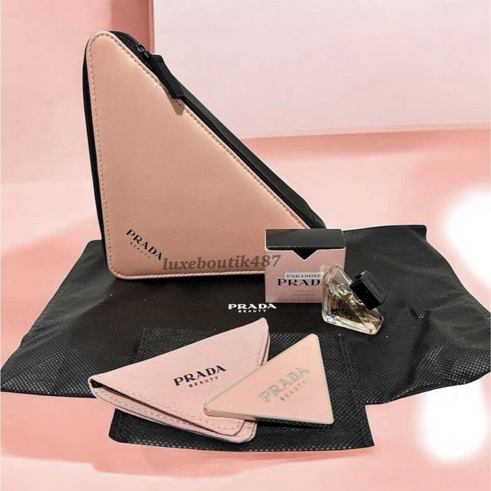 PRADA Gift Set Paradoxe Mini Makeup Mirror & Cosmetic Pouch 3PCS